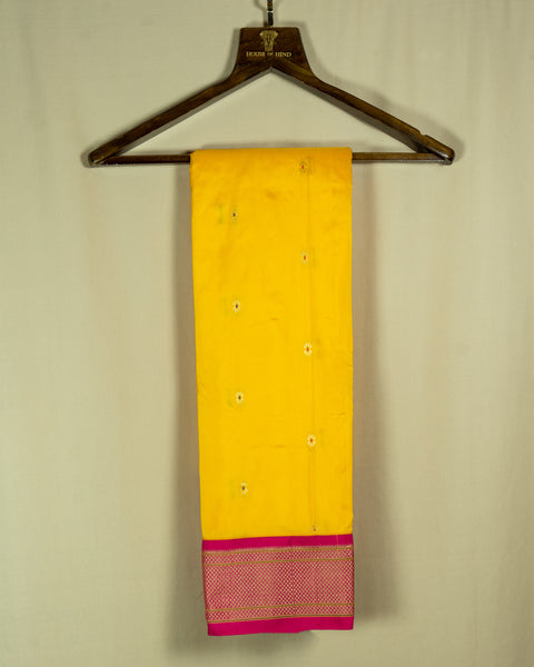 Yellow Semi Silk Paithani Saree with Contrast Pink Zari Border and Pallu