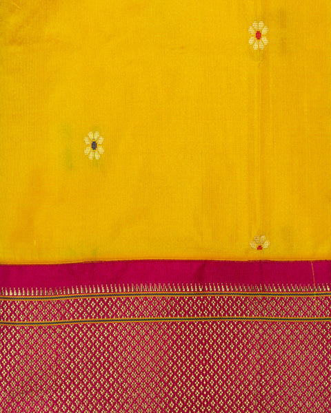 Yellow Semi Silk Paithani Saree with Contrast Pink Zari Border and Pallu