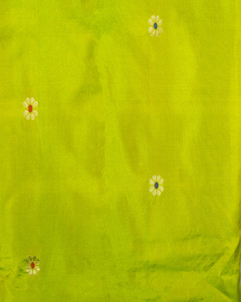 Parrot Green Semi Silk Paithani Saree with Red Zari Border and Pallu