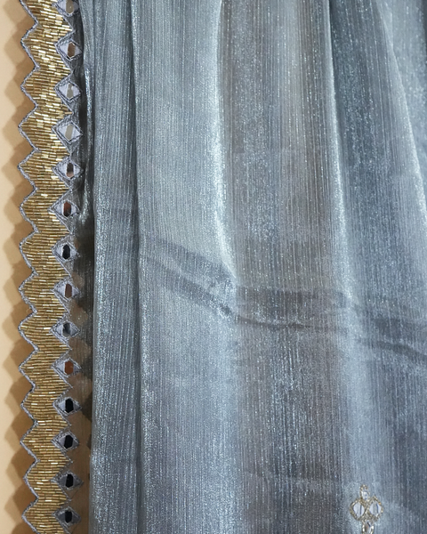 Elegant Blue Tissue Silk Saree with Mirror Work & Embellished Blouse