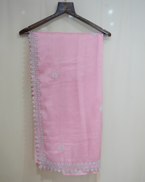 Elegant Pink Embroidered Organza Saree