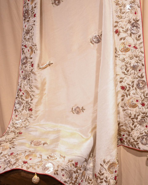 Cream Designer Dola Silk saree