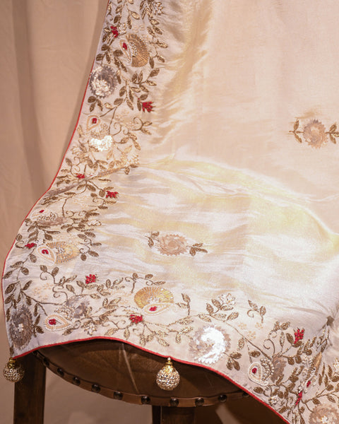 Cream Designer Dola Silk saree