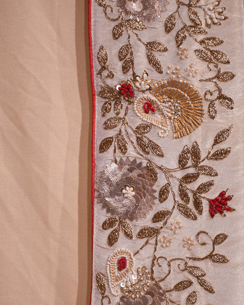Cream Designer Dola Silk saree