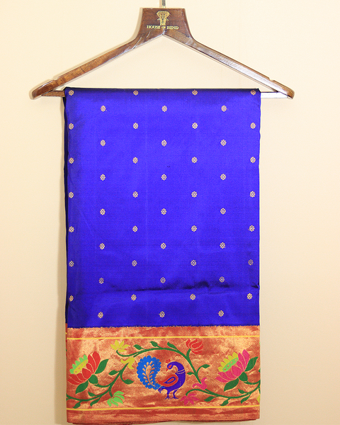 Royal Blue Peacock Paradise 9-Yard Silk Saree