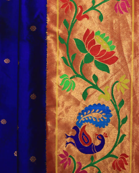 Royal Blue Peacock Paradise 9-Yard Silk Saree