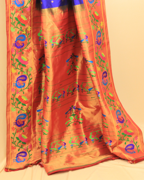 Royal Blue Peacock Paradise 9-Yard Silk Saree