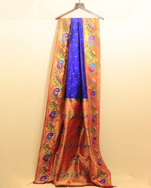 Royal Blue Peacock Paradise 9-Yard Silk Saree