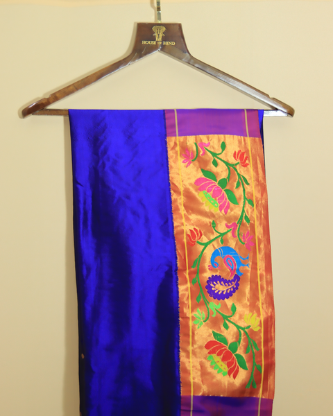 Royal Blue Peacock Paradise 9-Yard Silk Saree