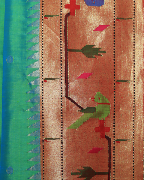 Spring 10-Yard Silk Saree  with Parrot and Peacock Motif Border