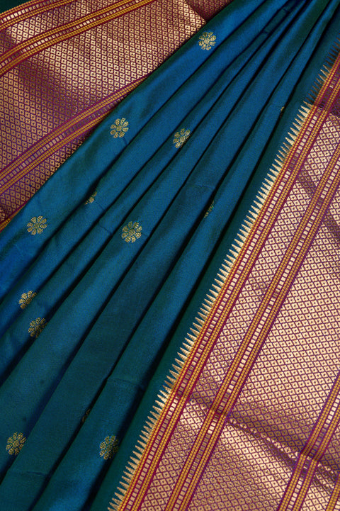 Morkanthi Teal Pure Silk Paithani Saree with Rudraksh Butta