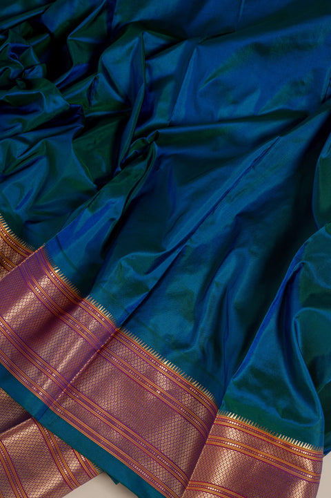 Morkanthi Teal Pure Silk Paithani Saree with Rudraksh Butta