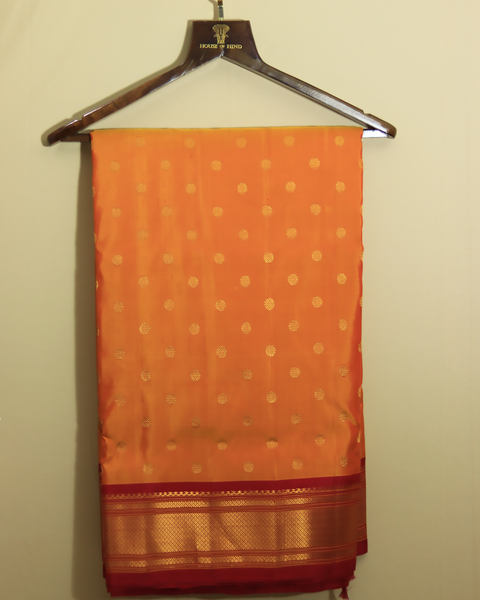 Vibrant Orange with Red and Gold 9 Yard Paithani Border
