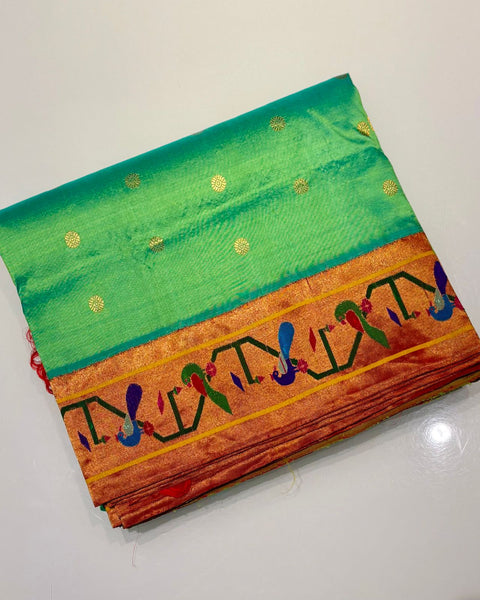 Aqua / Turquoise Pure Silk Heirloom Paithani with Peacock & Parrot Border