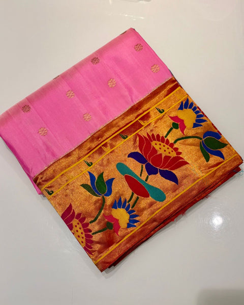 Baby Pink Pure Silk Heirloom Paithani with Lotus Border