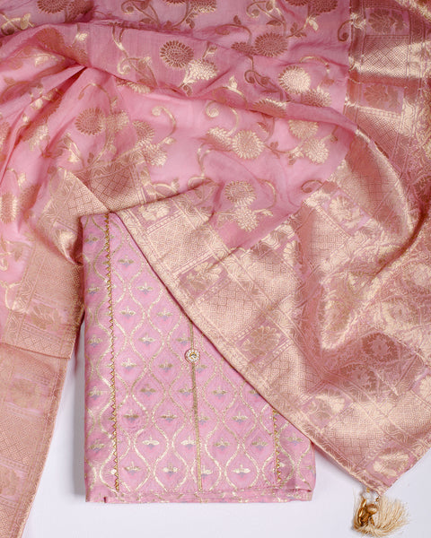 Pink Semi Stitched Suit