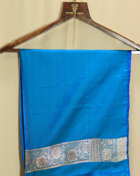 Peacock Blue Morpankhi Semi-Silk Banarasi Butti Border Saree