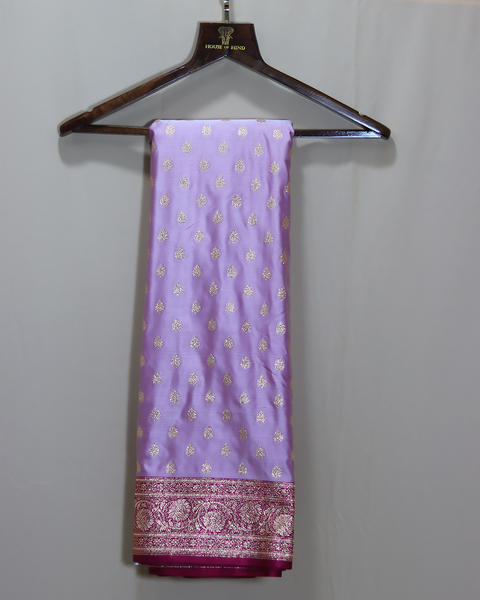 Lavender Banarasi Semi-Silk Saree with Butti and Contrast Border