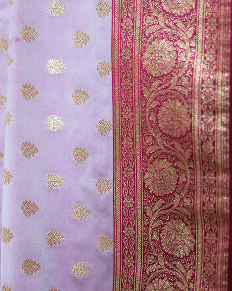 Lavender Banarasi Semi-Silk Saree with Butti and Contrast Border
