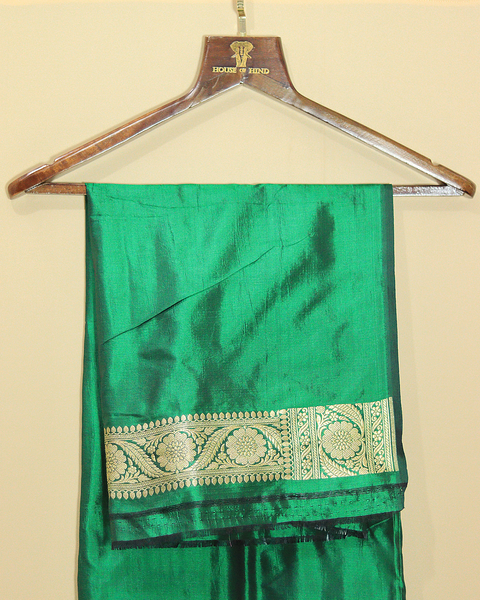 Bottle Green Banarasi Upada Pure Silk Saree with Intricate Zari Motifs