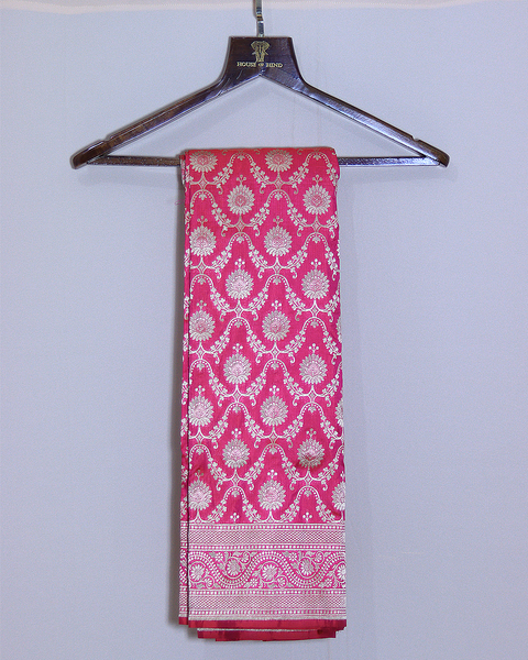 Pink Banarasi Upada Pure Silk Saree with Lustrous Zari Accents