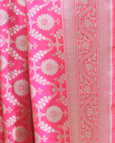 Pink Banarasi Upada Pure Silk Saree with Lustrous Zari Accents