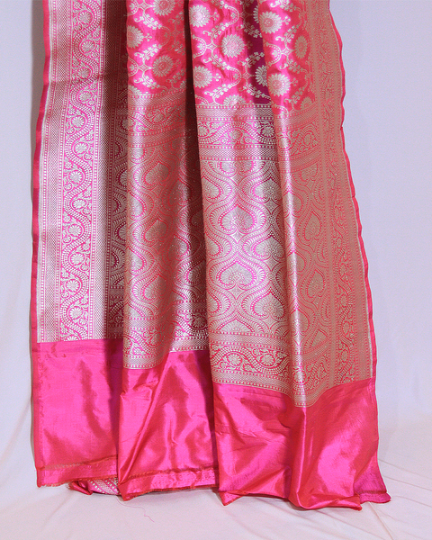 Pink Banarasi Upada Pure Silk Saree with Lustrous Zari Accents