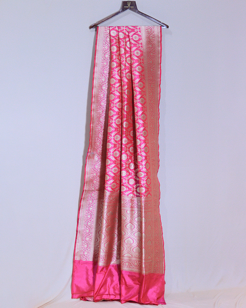 Pink Banarasi Upada Pure Silk Saree with Lustrous Zari Accents