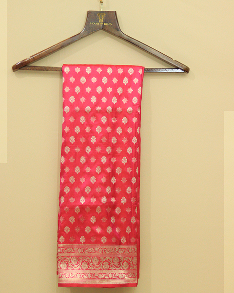 Rani Pink Banarasi Upada Pure Silk Saree with Golden Zari Buttis