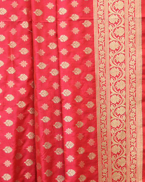 Rani Pink Banarasi Upada Pure Silk Saree with Golden Zari Buttis