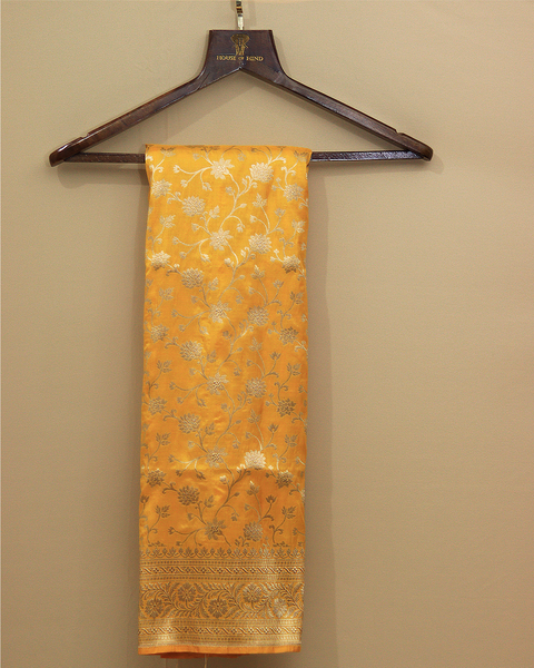 Golden Yellow Banarasi Uppada Pure Silk Saree with Intricate Zari Work