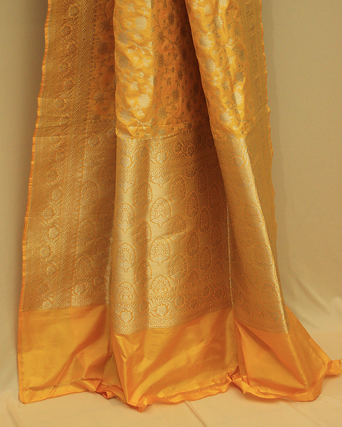 Golden Yellow Banarasi Uppada Pure Silk Saree with Intricate Zari Work