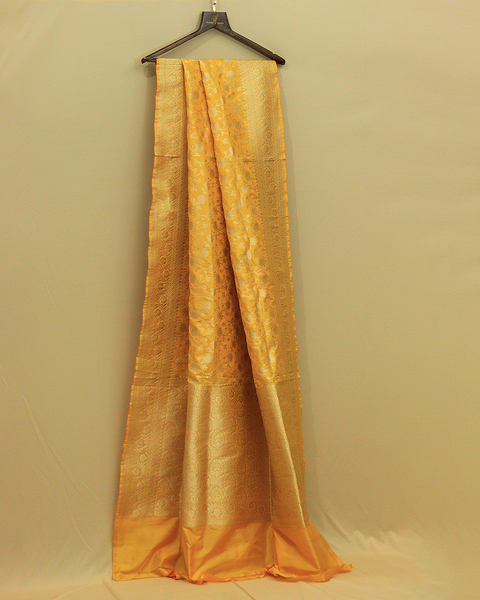 Golden Yellow Banarasi Uppada Pure Silk Saree with Intricate Zari Work