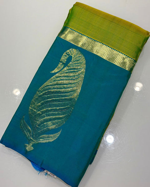 Blue Dual Tone Kanjeevaram Style Saree with Big Border