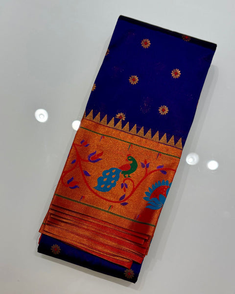 Blue Semi Silk Designer Border Paithani