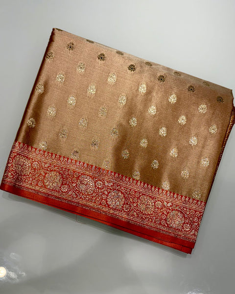 Bronze Banarasi Semi Silk Saree with Contrast Border and Embroidered Blouse