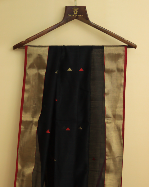 Ethereal Black Cotton Saree with Golden Zari Border