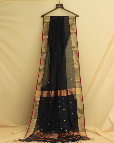 Ethereal Black Cotton Saree with Golden Zari Border