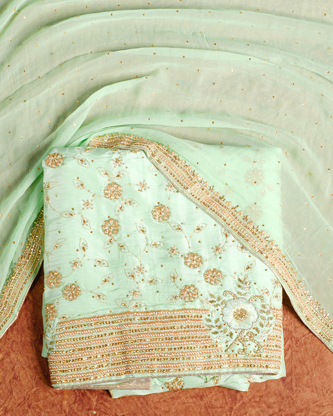 green Semi Stitched Suit