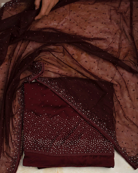 Wine Red Semi Stitched Suit