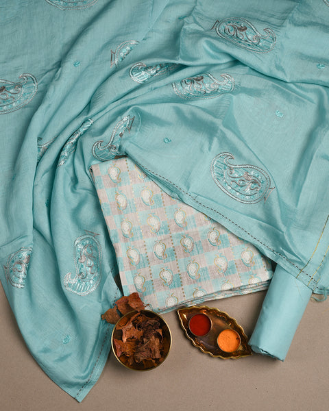 Light Blue Semi Stitched Suit