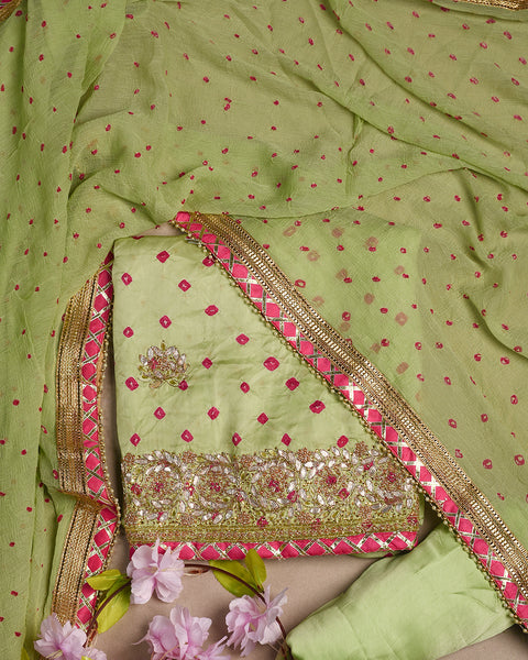 Light Green Semi Stitched Suit