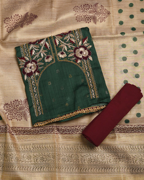 Green Semi Stitched Suit