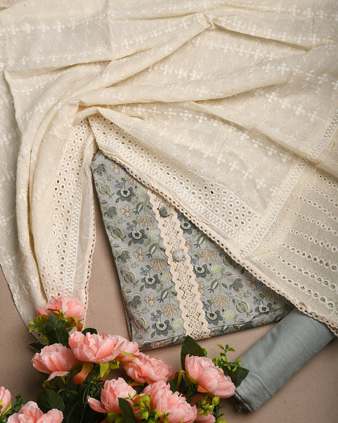 Stone Blue Semi Stitched Suit