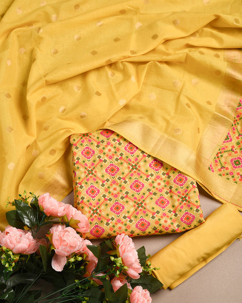 Canary Yellow Semi Stitched Suit
