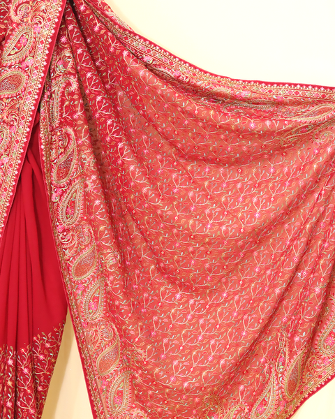 Designer Red Embroidered Georgette Saree