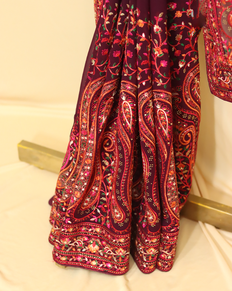 Maroon Designer Saree – A Regal Blend of Tradition