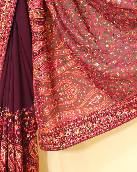 Maroon Designer Saree – A Regal Blend of Tradition