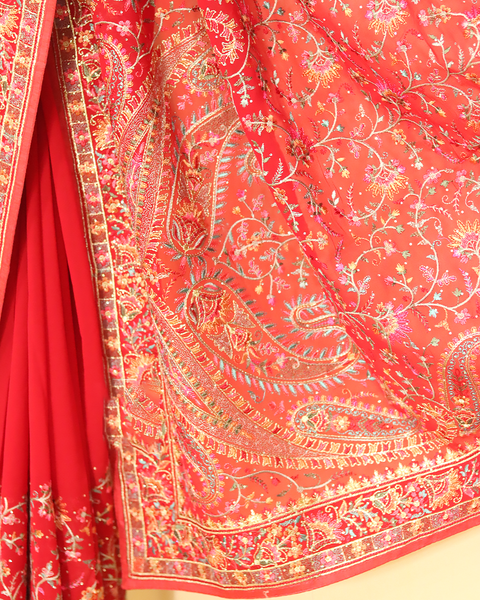 Royal Scarlet Red Embroidered Designer Saree