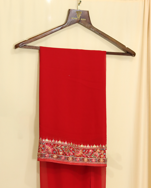 Royal Scarlet Red Embroidered Designer Saree